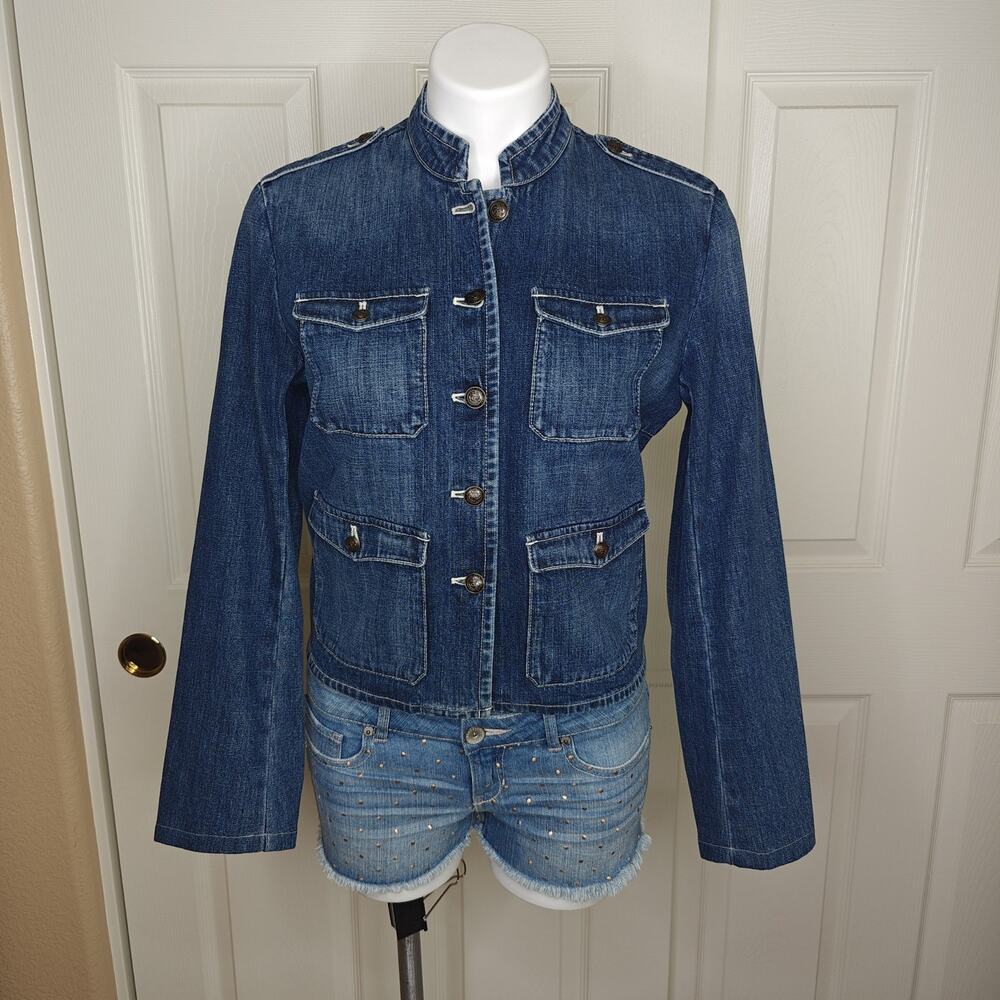 Vintage 90s Polo Jeans Co. Ralph Lauren military-style denim jacket sz M
